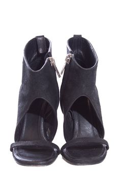 Open toe, suede heels with side zip closure, stiletto heels. This item is in good condition.Size: 38Heel: 4.5' Brand = Rick Owens Shoe Size = 38 Color = Black Condition = Good Item Number: 3666-109 Item ID: 108604 Category: Heels Sleek Suede Heels With Sculpted Heel, Suede Heels With Zipper Closure, Designer Suede Block Heels, Designer Suede Block Heel, Evening Heels With Zipper Closure And Pointed Toe, Evening Suede Heels With Stacked Heel, Formal Leather Heels With Zipper Closure, Chic Evening Heels With Zipper Closure, Formal Open Toe Heels With Zipper Closure