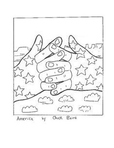 a drawing of two hands holding each other with stars in the sky and clouds around them