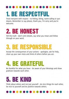 a poster with some words on it that say, be respectful and be kind to others