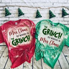 Because it can always feel like we are married to the green guy during these times! We want to put out the christmas decor as soon as its Nov. 1st but The green guy says no its too early! This funny holiday bleached shirt 👔  is perfect for this holiday season. It will sure get some laughs.  shirts are made to order and run true to size. image is printed directly on shirt so it will have a vintage look to the design. Shirts are hand bleached so no two will look exactly alike  If ordering red or Gangsta Wrapper, Christmas Tee Shirts, Plaid And Leopard, Cow Shirt, Cows Funny, Merry Christmas Shirts, Christmas Couple, Santa Baby, The Grinch