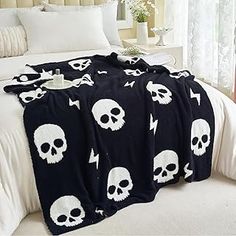 Buy Ultra Soft Cozy Microfiber Lightning Skull Halloween Knitted Throw Blanket Fluffy Fuzzy Double Sided Lightweight Warm Camping Travel Bed Blanket for Couch Bed Sofa 50x60 Inches Black Black 186 Knitted Throw Blanket, Travel Bed, Blanket For Couch, Knit Throw Blanket, Skull Halloween, Knitted Throws, Bed Sofa, Halloween Skull, Bed Blanket