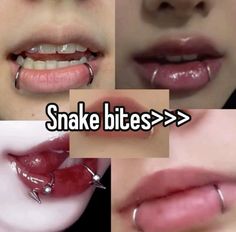 three different pictures of the same person's mouth with piercings on their teeth