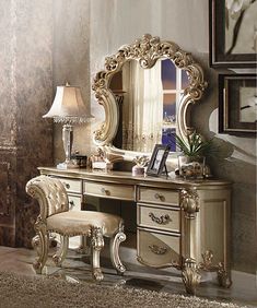 47' X 3' X 45' Gold Patina Bone Patina Mirror Reka Bentuk Bilik Tidur, Bedroom Vanity Set, Dressing Table With Mirror, Table With Mirror, Painted Bedroom Furniture, Hiasan Bilik Tidur, Wooden Vanity, Shabby Chic Dresser, Vanity Set With Mirror