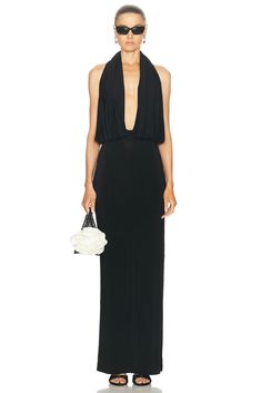 Elegant Stretch Maxi Dress With Ruched Back, V-neck Ruched Back Backless Dress For Evening, Fitted Backless Dress With Side Slits For Formal Occasions, Fitted Backless Dress With Side Slits For Formal Events, V-neck Backless Dress With Ruched Back For Evening, Chic Backless Dress With Side Slits For Formal Events, Chic Backless Dress With Side Slits For Formal Occasions, Chic Evening Maxi Dress With Cowl Back, Chic V-neck Elastane Maxi Dress