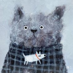 a painting of a cat and a dog