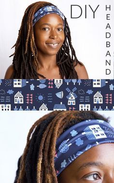 two pictures of a woman with dreadlocks and the words diy headband