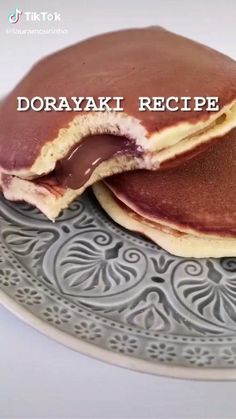 two pancakes on a plate with the words dorayaki recipe