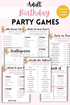 birthday party games with pink flowers on them