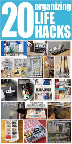 an advertisement for organizing life hacks with pictures of items in it and text that reads,