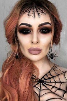 Halloween Spider Makeup, Diy Halloween Nail Art, Spider Lady, Spider Makeup, Halloween Hairstyles, Creepy Halloween Makeup