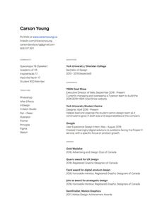 a white and black resume is shown with the words,'carron young '