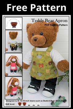 Build a bear teddy bear wearing an apron made using a free pattern Patchwork Toys, Build A Bear Clothes Pattern, Make Teddy Bear, Build A Bear Accessories, Build A Bear Clothes, Teddy Clothes, Bear Clothing, Animal Clothes, Teddy Bear Crafts