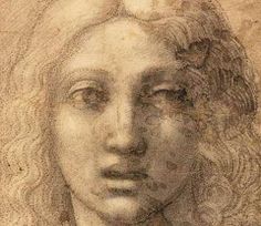 a drawing of a woman's face with curly hair and eyes closed, looking to the side