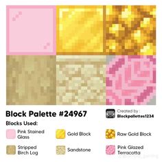 the block palette is designed to look like it has gold and pink squares on it