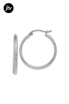 Rhodium over 14k white gold diamond-cut hoop earrings. Measure approximately 1/1"L x 1/8"W and have saddleback backings. Yellow Pearl, Necklace Extender, Mixed Metal Jewelry, Moissanite Necklace, Yellow Gemstones, Diamond Bracelets, Turquoise Gemstone, Diamond Cut, White Gold Diamonds