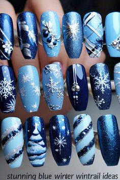 Winter Nail Designs Christmas, Blue Chrome Christmas Nails, Nail Ideas For Winter Acrylic, Ice Blue Nails Winter Snow Queen, Blue Holiday Nail Designs, Teal Christmas Nails, Winter Wonderland Nail Designs, Teal Winter Nails, Blue And Silver Christmas Nails