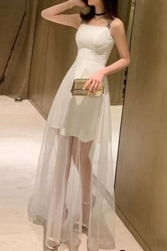 White Mesh Dress, Gowns Dresses Elegant, 파티 드레스, Trendy Dress Outfits, Cute Prom Dresses, Korean Fashion Dress, Pretty Prom Dresses, Stylish Dress Book, Easy Trendy Outfits