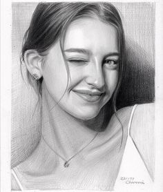 a pencil drawing of a smiling woman