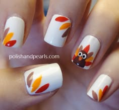 Turkey Nails, Thanksgiving Nail Designs, Thanksgiving Nail Art, Fall Manicure, Pearl Nails, Thanksgiving Nails, Nails For Kids, Fall Nail Art