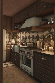 an image of a kitchen setting with pots and pans on the stove top oven