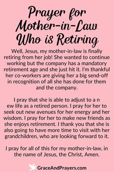 a pink background with the words prayer for mother - in - law who's returning