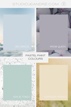 four different shades of pastel paint with text overlaying the top and bottom