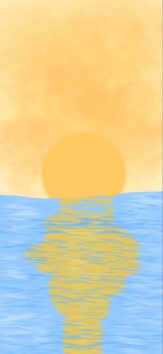 the sun is setting over the ocean with blue water and yellow sky in the background