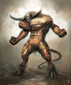 a painting of a demon with large horns and claws on it's back legs