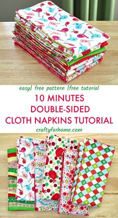 the instructions for how to make handmade cloth napkins with free sewing pattern on them