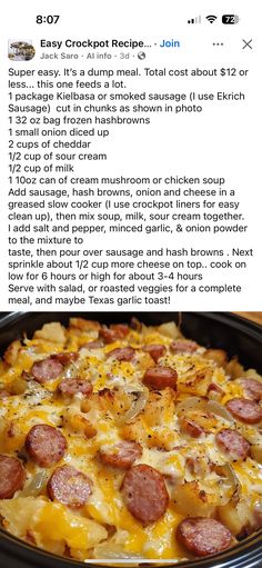 an image of a casserole dish with sausage and cheese