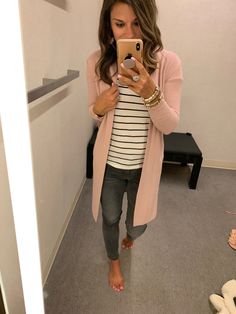 Casual fall outfit with a pink cardigan and grey jeans #justpostedblog #ShopStyle #shopthelook #MyShopStyle #OOTD #LooksChallenge #ContributingEditor #Lifestyle