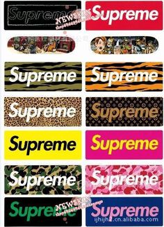 the supreme skateboard stickers are all different colors