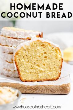 slices of lemon pound cake on a cutting board