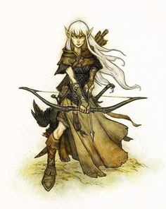 a drawing of a woman with white hair holding two swords