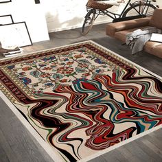 an area rug is shown in the middle of a room