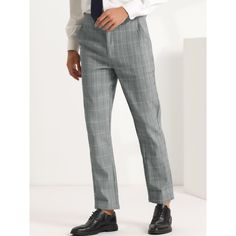 Lars Amadeus plaid dress pants for men offer a slim fit with a flat front and stretch skinny checked design. The lightweight fabric ensures comfort, making these pants perfect for both special occasions and everyday wear. The classic plaid pattern adds a sophisticated touch to your wardrobe, whether you're dressing up for a business event or looking stylish at work. Fitted Plaid Pants For Business Casual, Fitted Plaid Bottoms For Business Casual, Plaid Dress Pants For Workwear, Fitted Plaid Formal Bottoms, Formal Fitted Plaid Bottoms, Plaid Dress Pants Men, Men’s Plaid Pants Outfit, Plaid Pants Soft Boy, High Waisted Plaid Pants Men