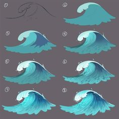 how to draw a wave in stages and then step by step drawing for beginners