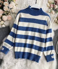 Simple stripe long sleeve sweaterFabric: blendedColor: black, blue, green, pink, khakiSize(cm): free sizelength 55 bust 110-130 sleeve length 45 Trendy Striped Cropped Sweater, Winter Long Sleeve Sweater With Striped Cuffs, Striped Long Sleeve Knit Sweater, Trendy Striped Sweater With Ribbed Cuffs, Striped Knit Long Sleeve Sweater, Oversized Striped Long Sleeve Sweater, Knit Sweater With Striped Sleeves For Fall, Striped Long Sleeve Soft Knit Sweater, Long Sleeve Tops With Horizontal Stripes For Fall