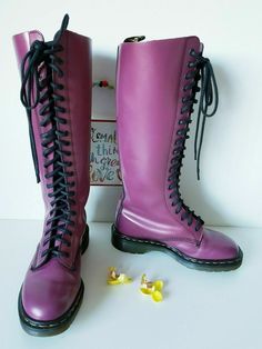 I have a selection of more than 500 pair of RARE, VINTAGE Dr Martens boots. Please visit my SHOP to check out my other DOCs. I will be listing new ones every day.  Dr Martens 20 hole 1420 England vintage pink boots knee high tall UK6 EU39 US8 Condition: 8/10 Let me know in case you have any questions Purple Punk Boots With Round Toe, Retro Winter Knee-high Boots With Round Toe, Retro Knee-high Winter Boots With Round Toe, Retro Knee-high Boots With Round Toe For Winter, Pink Wide Calf Knee-high Boots, Pink Knee-high Wide Calf Boots, Fitted Purple Lace-up Boots, Vintage Knee-high Lace-up Winter Boots, Vintage Knee-high Lace-up Boots For Winter