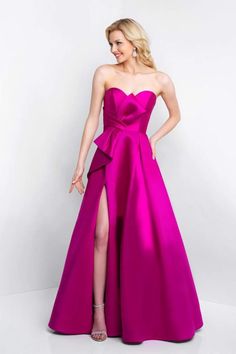 Blush - C1053 Draped Bow Detailed Strapless A-Line Gown