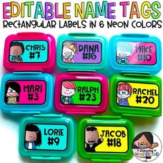 the name tags are for each child's name and their names in different colors