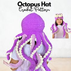 Make your own CROCHET OCTOPUS HAT for kids and adults! Super fun and easy project, perfect for Halloween, costume parties or just to add to your crochet collection. Tutorials include detailed descriptions with photo instructions to help you complete the project with ease.  Materials Needed:  Chunky Chenille Yarn        Main Color: 450-500 grams        White: ~150 grams  8mm crochet hook  15mm Safety eyes  Polyester fiber fill for filling of eyes  Yarn needle, scissors, stitch marker Pattern avai Crochet Octopus Hat Free Pattern, Octopus Hat Crochet Pattern Free, Octopus Crochet Hat, Octopus Hat Crochet, Crochet Octopus Hat, Amigurumi Hat, Halloween Costume Crochet, Marine Motifs, Octopus Hat