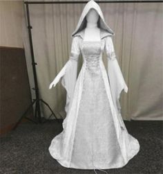 Premium Quality Women Medieval Hooded Dress Party Wedding Elven Queen Cosplay Costume Halloween, Fashion Women's Dresses 17th Century Dress, Retro Wedding Dresses, Tied Dress, Witch Dress, Century Dress, Estilo Real, Medieval Dress, Retro Wedding, Tie Waist Dress