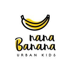 a banana with the words urban kids written in black and yellow ink on a white background