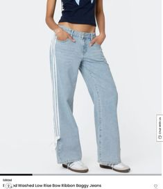 Edikted washed low rise bow ribbon baggy jeans Ribbon Jeans, Low Rise Baggy Jeans, Jeans Pacsun, Reindeer Headband, Bow Ribbon, Daily Dress, Side Stripe, Low Waist, Baggy Jeans