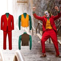 the joker cosplay costume is on display in front of some stairs and steps