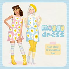 two girls dressed up in dresses and socks with the caption merry dress ten - elder 10 swatches log