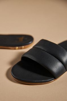 Leather upper Leather-lined memory foam insole Rubber sole Slip-on styling Imported | Sugarbird Sandals by beek in Black, Women's, Size: 8, Leather/Rubber at Anthropologie Comfortable Synthetic Sandals With Leather Lining, Chic Leather Slides With Cork-bed Midsoles, 50 Fashion, Black Fits, Yellow Black, Western Boots, Black Sandals, Memory Foam, Rubber Sole