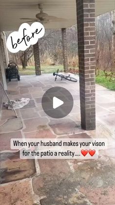 an image of a patio being remodeled with the words before and after written on it