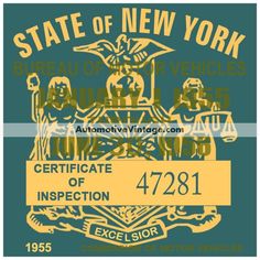 the state of new york sticker is shown in gold and green, with an image of